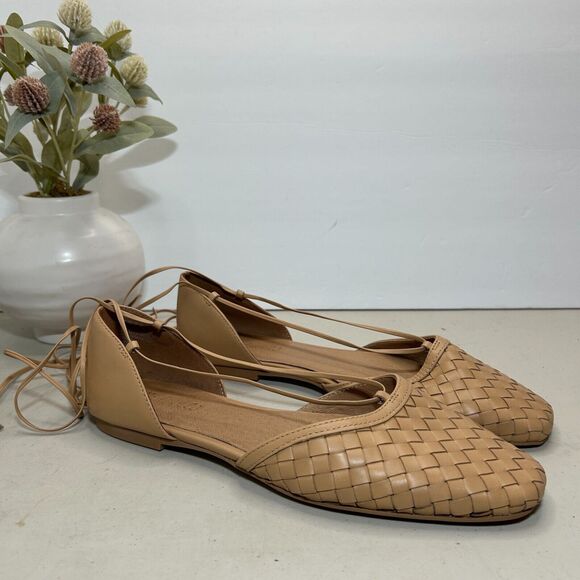 Madewell The Celina Lace-Up Flat in Woven Leather Earthen Sand Women's 9.5 NWOB - Picture 1 of 9